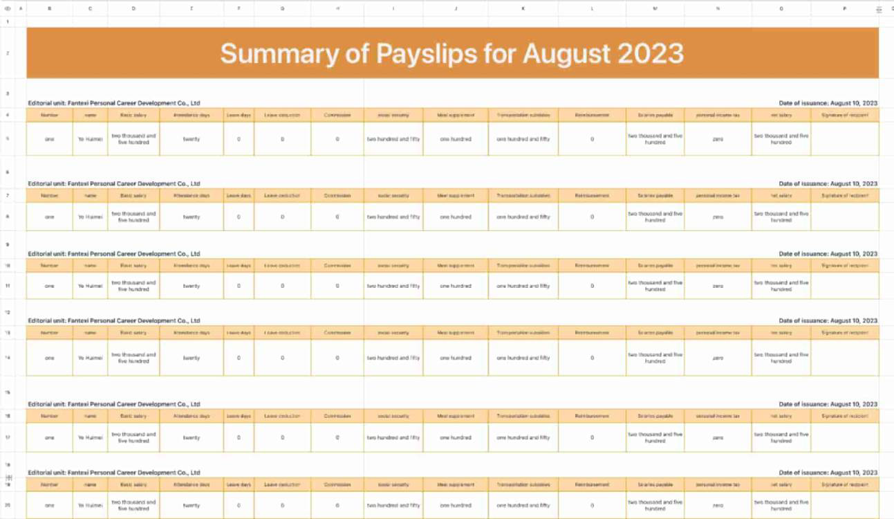 Summary of employee payslips 1